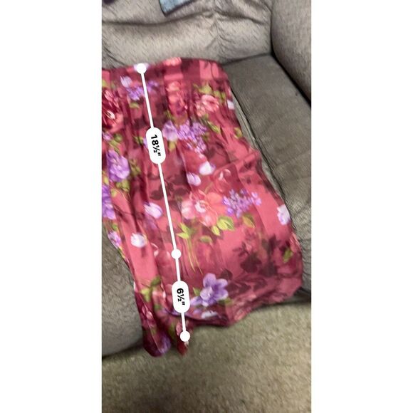 Floral Print Rectangular Scarf - Red with Purple and Pink Flowers - 25" x 10.5" - Picture 4 of 4